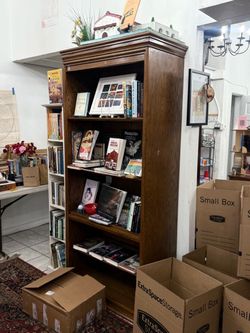 Tall Wooden Bookcase with Crown Molding