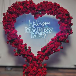 Rose Heart Backdrop And LED Sign