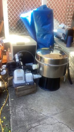 Swimming pool heater, pump, sand filter, salt filter