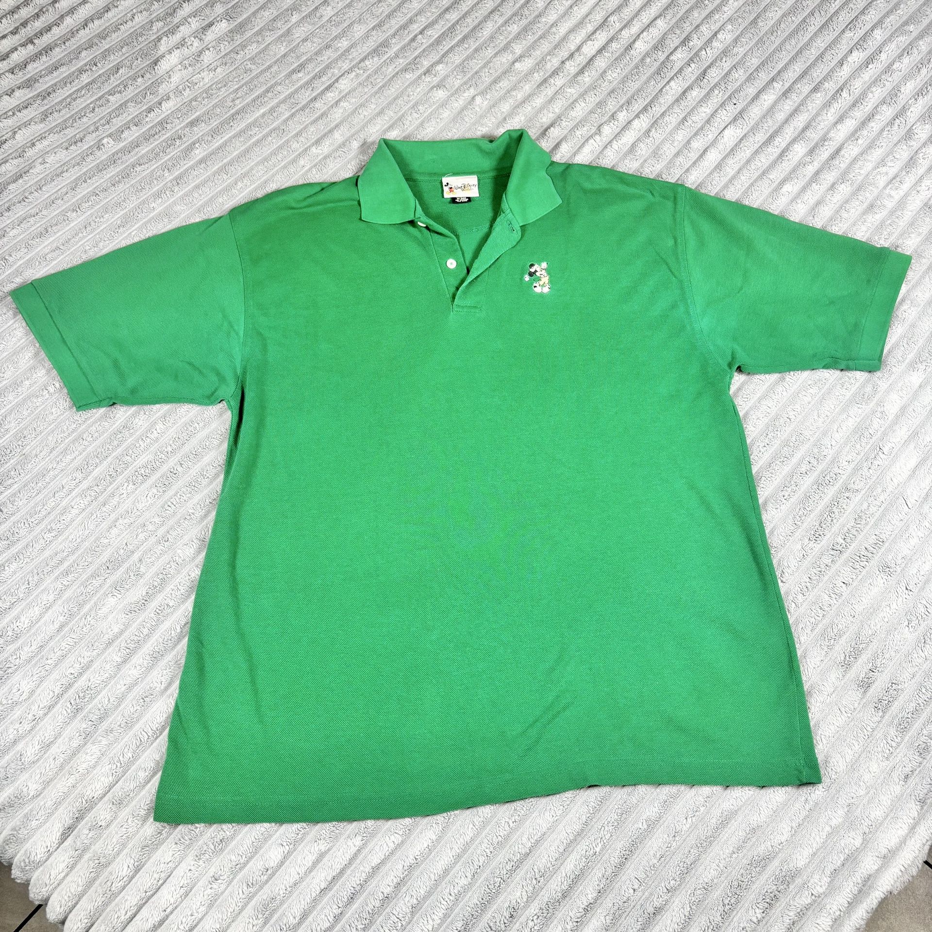 VTG. DISNEY WORLD Men's Golf Polo w/Mickey Sz XL Dark Green Mickey Embroidered