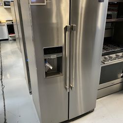 MayTag Stainless Steel 36” Wide Counter Depth Side-by-Side Refrigerator 21 Cu. Ft.