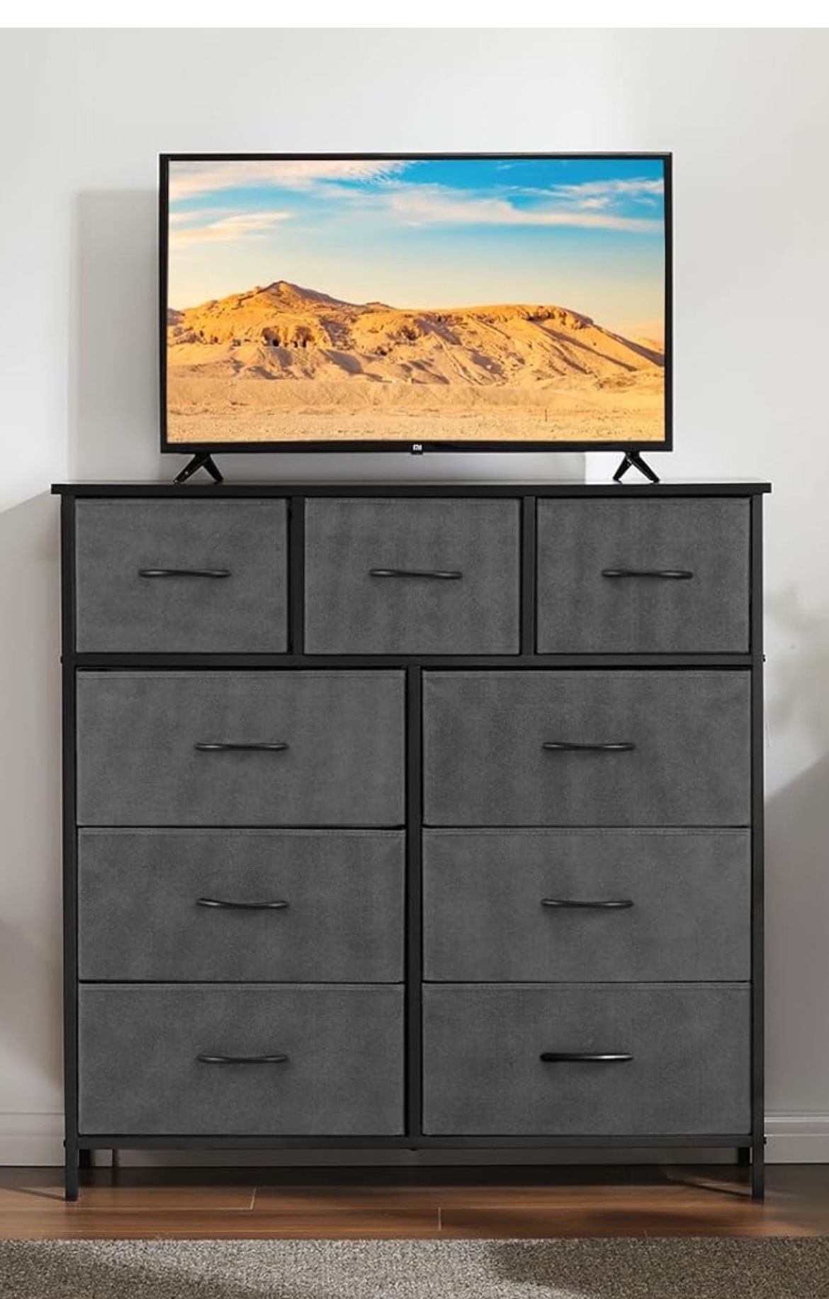 Dresser with 9 Drawers, sturdy metal frame and wood top - New In Box