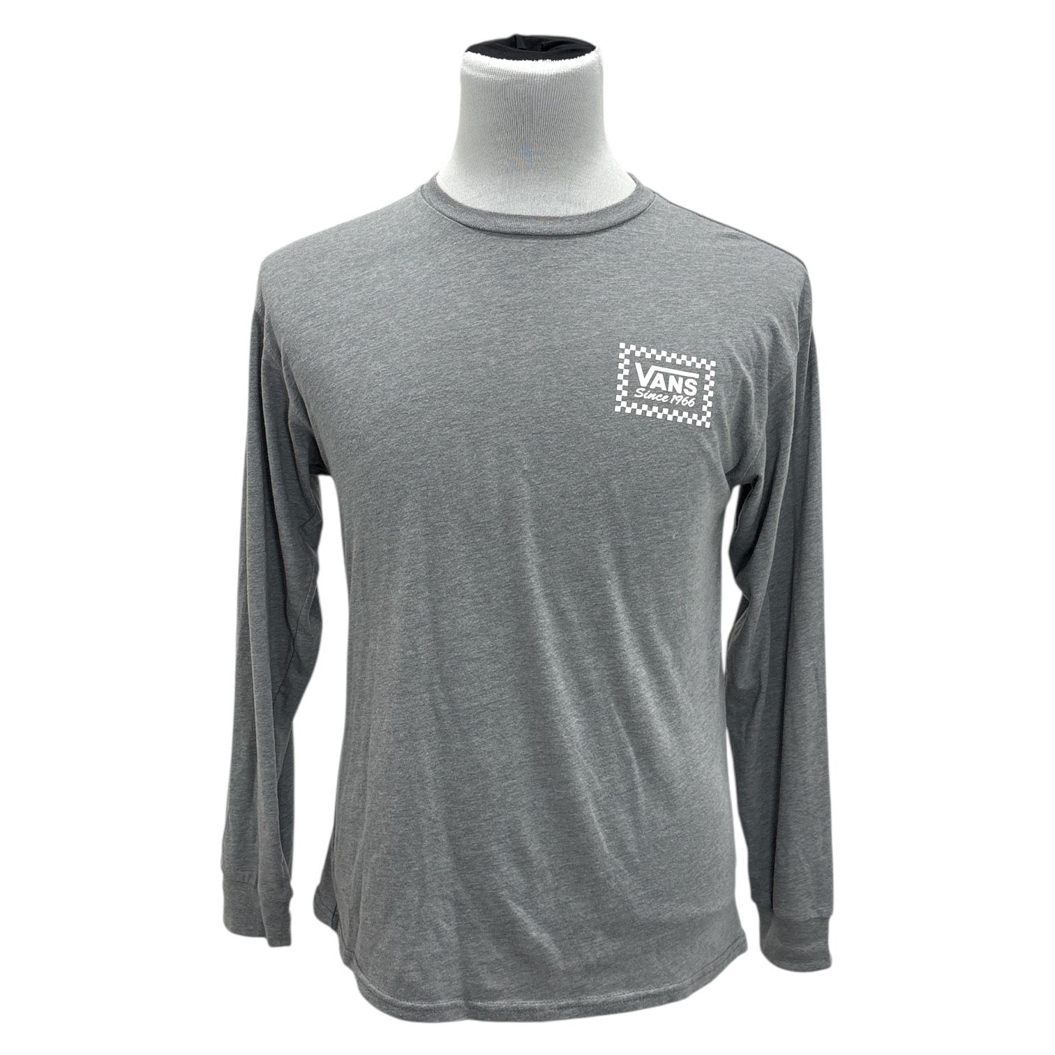 Vans Men's Grey Tee T-Shirt Skate Skater Skateboard Long Sleeve Checkered Size M