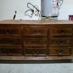 Antique Wooden 9 Drawer Entry Way Table