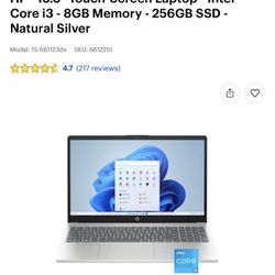 HP - 15.6" Touch-Screen Laptop - Intel Core i3 - 8GB Memory - 256GB SSD - Natural Silver
