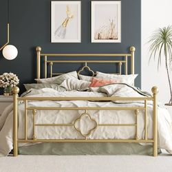 14 Inch Full Size Metal Platform Bed Frame with Vintage Victorian Style, Wrought Iron Headboard and Footboard/Mattress Foundation for Storage/No Box S