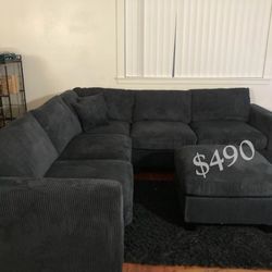 Beautiful 4-Pc Corduroy Sectional Sofa With Ottoman ✅No Tax ✅