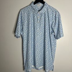 Peter Millar Game Over Performance Mesh Polo Mens Large Blue Summer Comfort