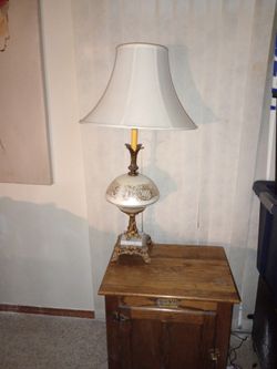 Antique Brass And Frosted Glass Lamp