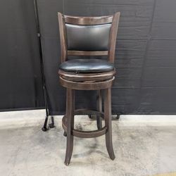 Dark Wood Swivel Bar Stool with Black Upholstery