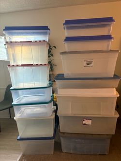 Large Lot of Plastic Storage Bins with Lids  $5/each