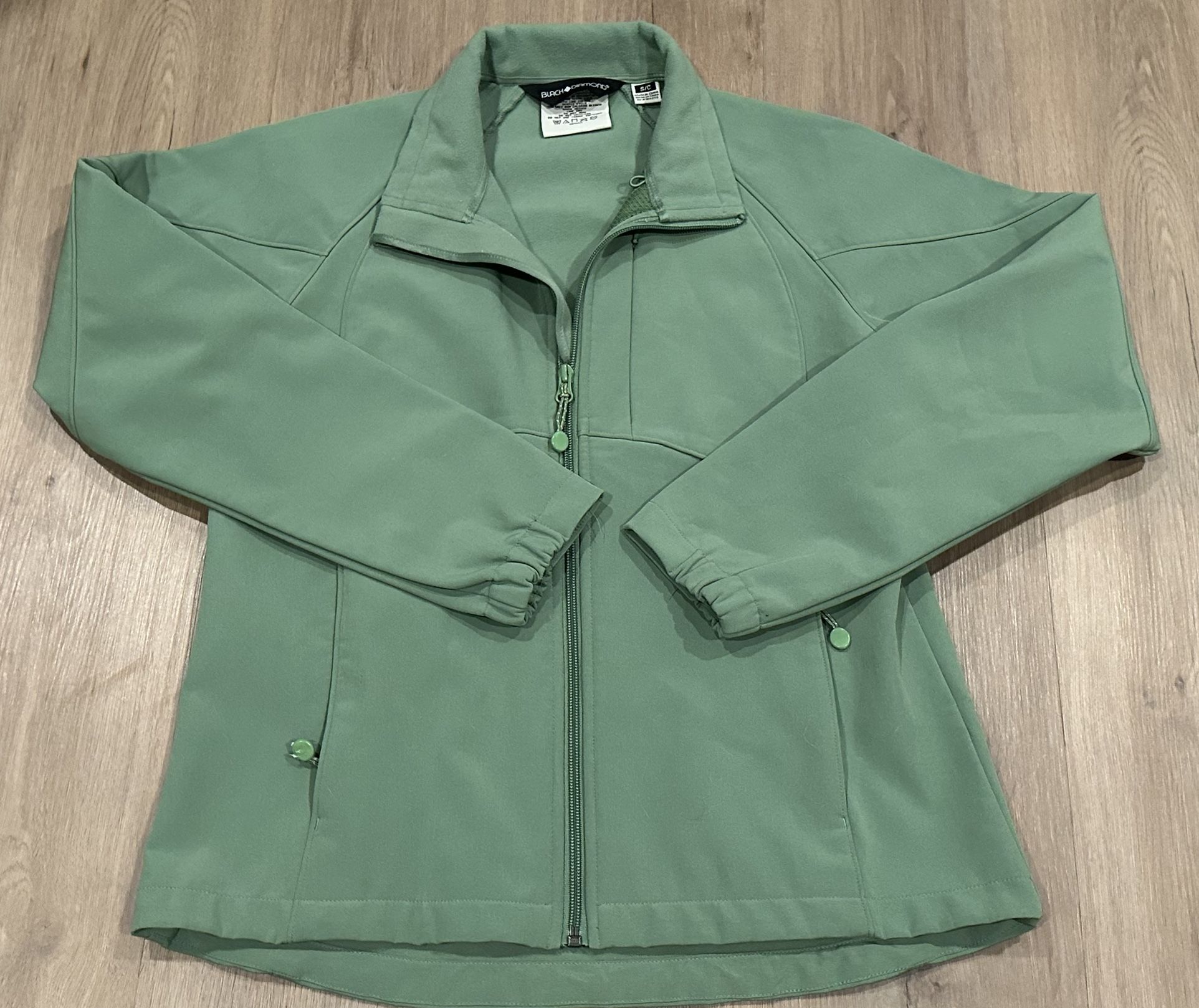 Black Diamond Sage Green Full Zip Soft Shell Zip Up Jacket Womens Small