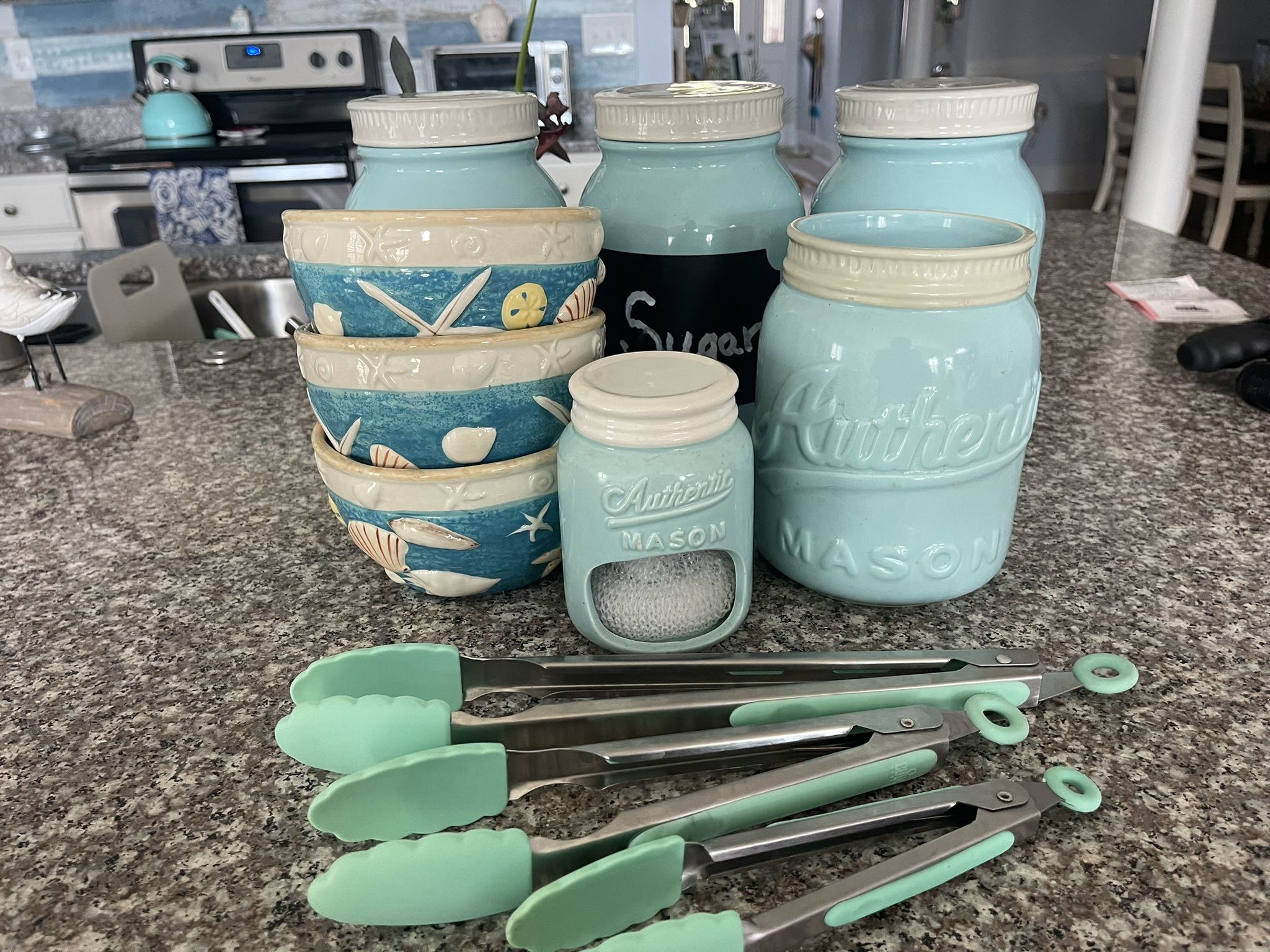 11 Piece Cute Aqua Mason Jar Themed Canisters