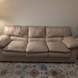 Tan/Beige Leather Sofa - 3 Seat Couch