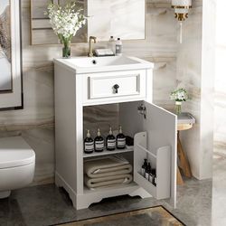 20-Inch Bathroom Vanity with Ceramic Sink, Soft Close Door, Adjustable Shelf, and Door-Mounted N729P192077K