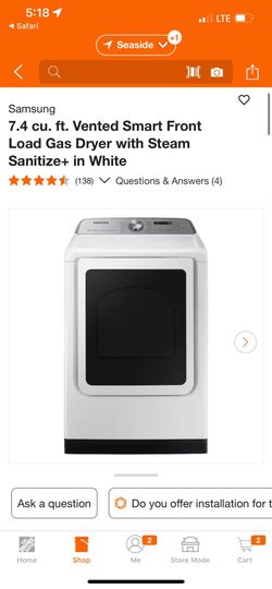 Samsung Washer And Dryer (gas), Large capacity