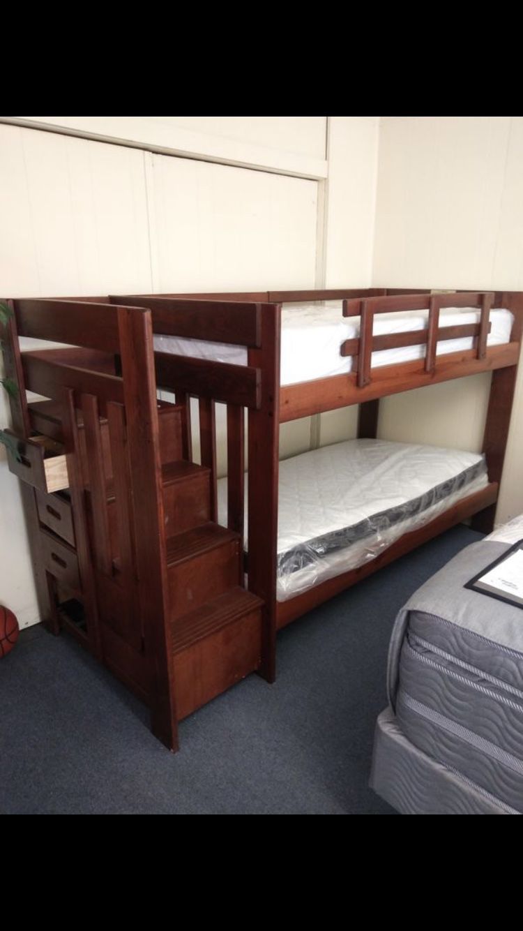 TWIN/TWIN WOOD BUNK BED W/STAIRCASE!!