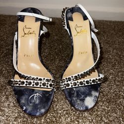 Christian Louboutin Mafaldina Spikes 100 Blue Jeans Strap Sandal Heel Pump