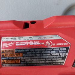 MILWAUKEE IMPACT WRENCH 3/8" WITH 2 BATTERYS 18V LITHIUM FUEL BRUSHLESS AND 