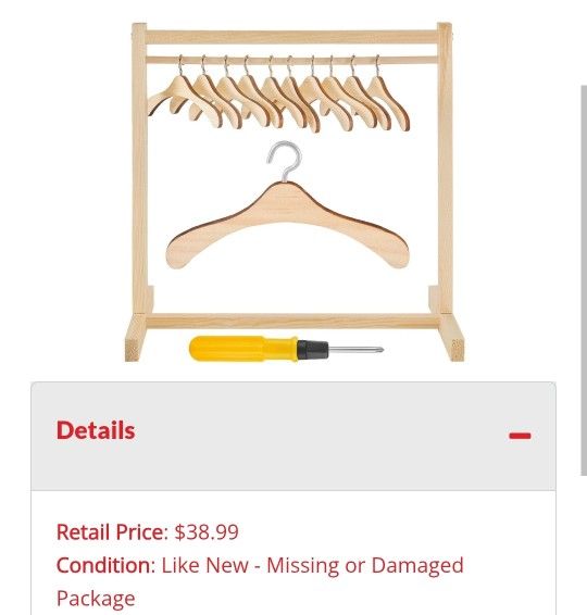 NEW Doll Clothes Hanger And Rack Set