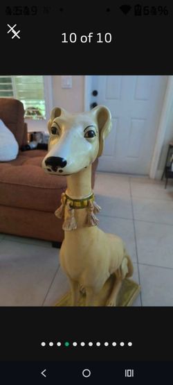 10.5ʺW × 18ʺD × 33ʺH *Vintage* Italian Pale Yellow Palm Beach Regency Whippet Greyhound Dog Statue