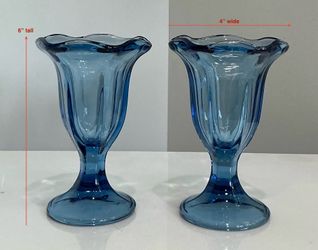 Pair of Vintage Anchor Hocking Blue Parfait or Dessert Glasses