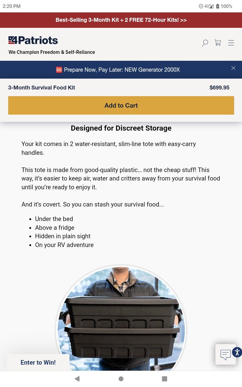 4 Patriots 3 Month Food Supply And Augason Farms Lunch and Dinner and