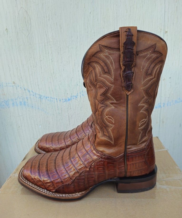 DAN POST KINGSLY CAIMAN LEATHER WESTERN SQUARE TOE BOOTS DP4807 MEN'S SIZE 9.5 D
