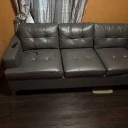 Grey Leather Sectional 