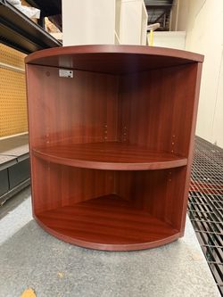 Set of 2 Cherry Wood Corner Shelving Units / Bookcases