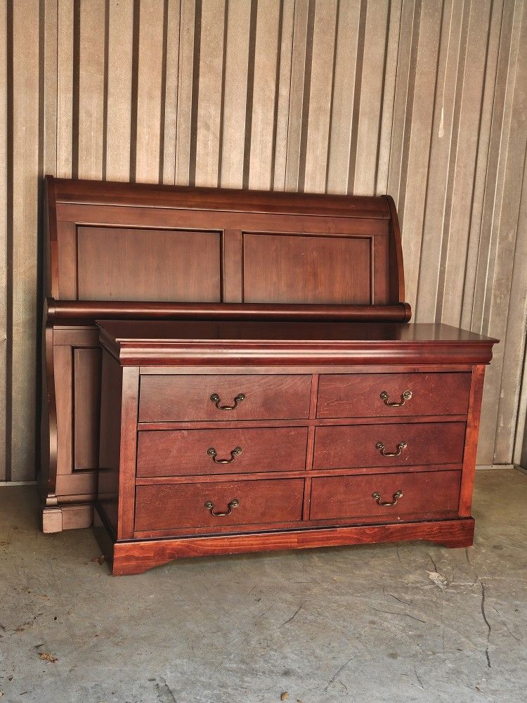 Queen Sleigh  Headboard and Footboard + Dresser
