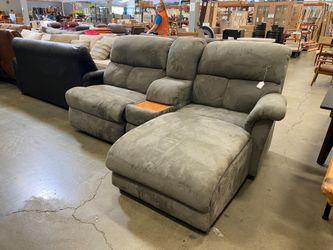 Super Soft Stone Grey Partial Sectional with Chaise and Recliner