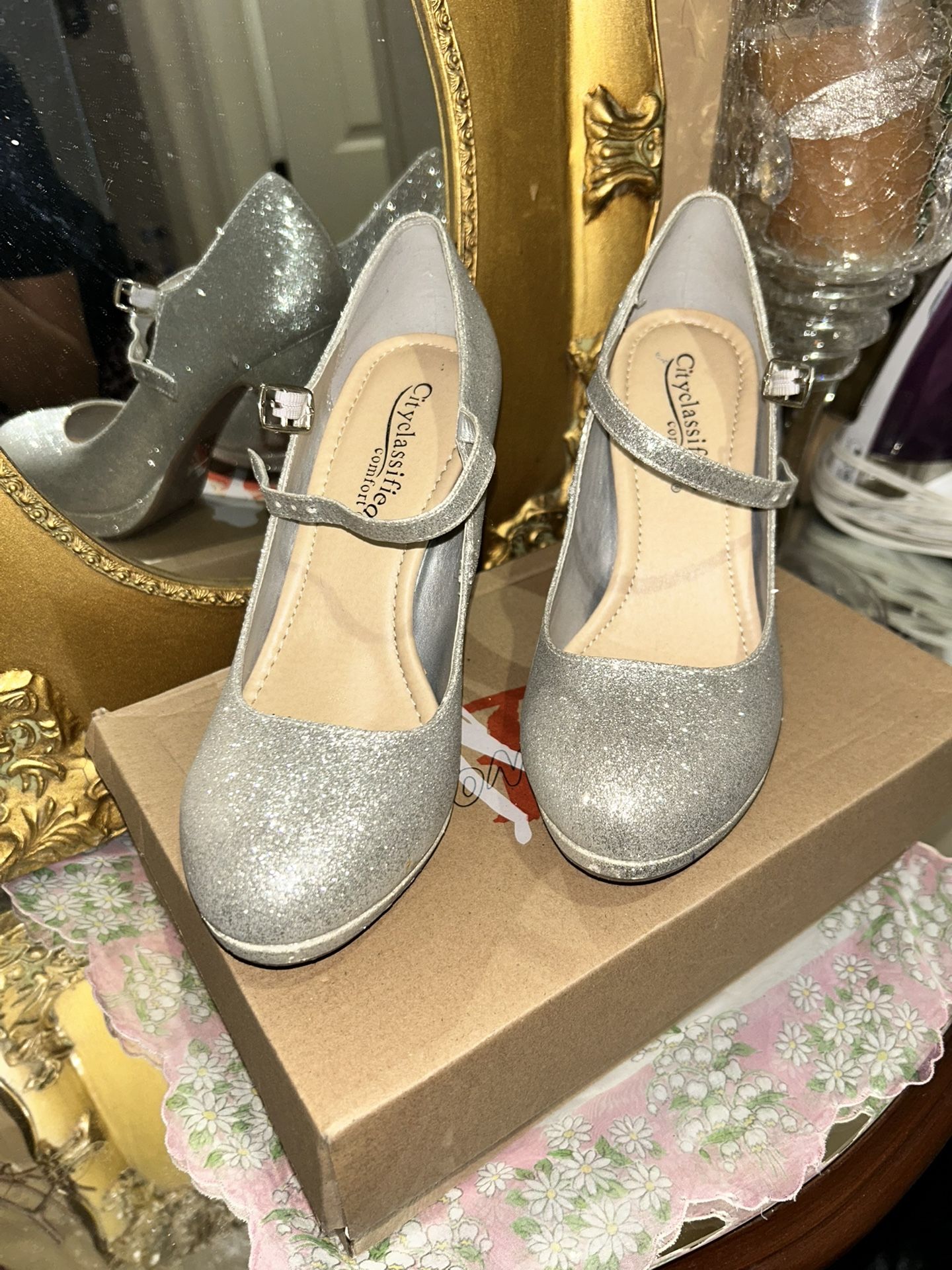 Sliver Glitter Heels