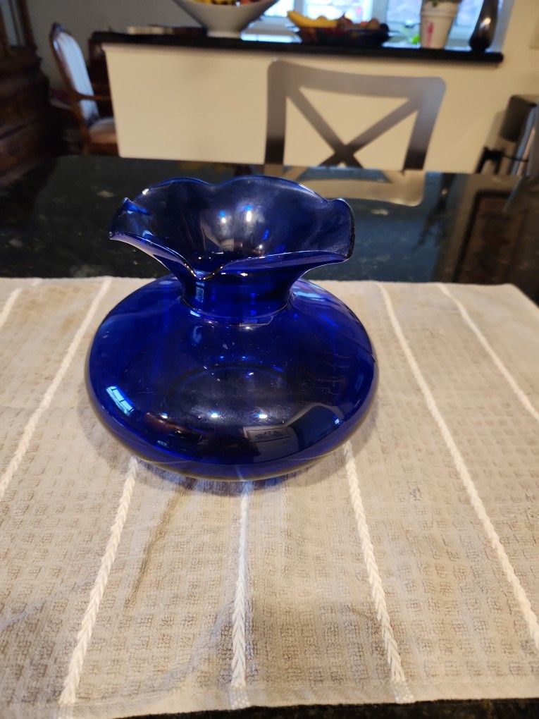 Blue Glass With Scalloped Edge Top Decorative Bowl