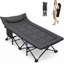 JEAREY Folding Camping Cot for Adults, 28in Wide with Mattress, Black Heavy-duty 1200D Oxford Cot with Removable Mattress and Carry Bag, Portable Desi