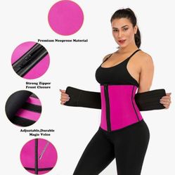 Women’s Waist Trainer Corset – Large – Neoprene, Zipper & Velcro, Pink/Black
