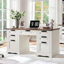 60" Farmhouse Executive Desk, Wood Home Office Desk, Computer Desk $170