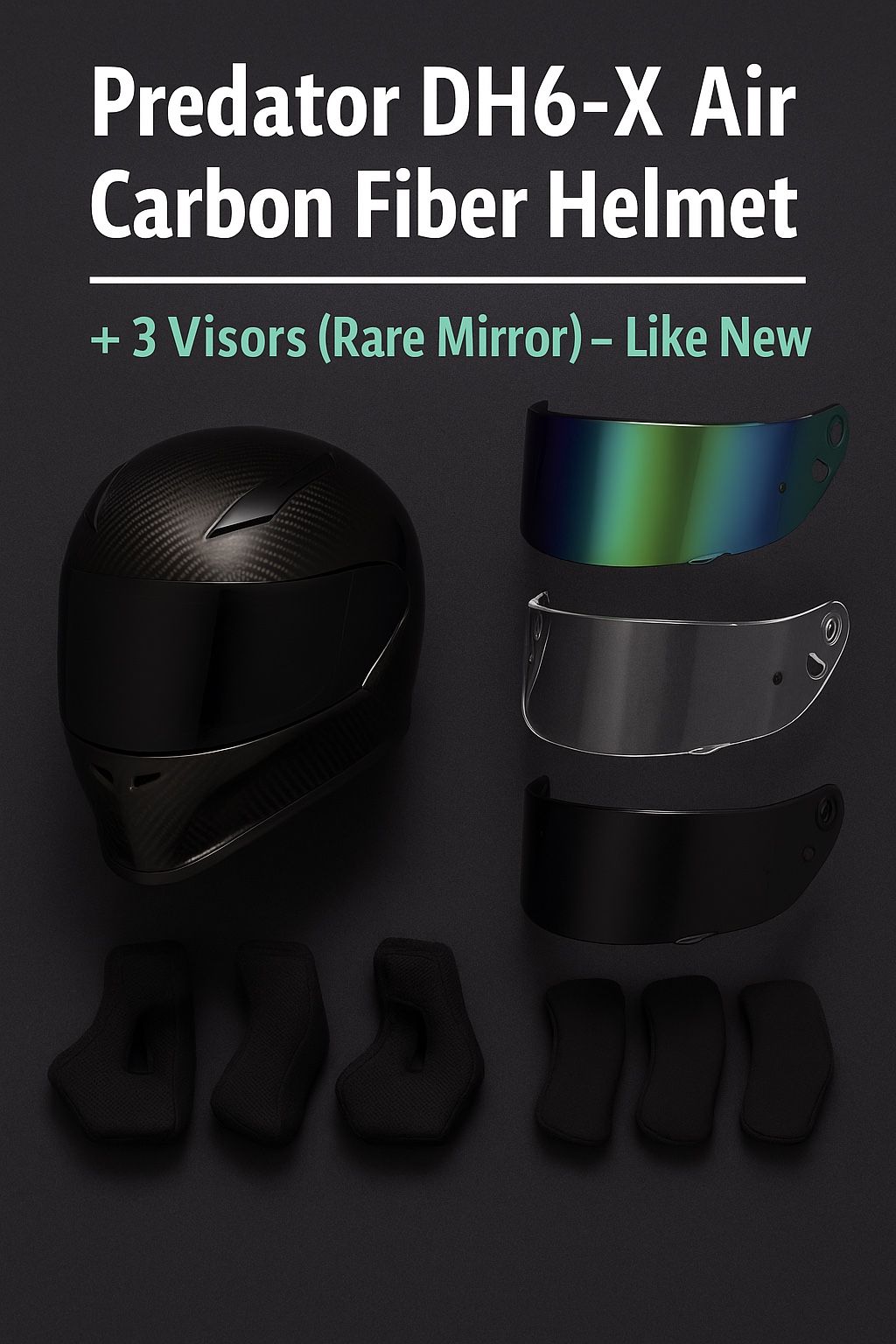 Predator DHG-X-Air Helmet (Carbon Fiber) + 3 Rare Visors – Like New🔥