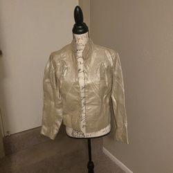 Champagne Leather Embossed Jacket By Sharif