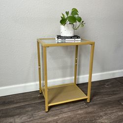 Small Gold Side Table 2 Tier End Table Tempered Glass 