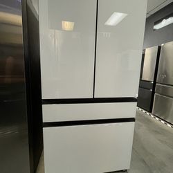 Samsung Bespoke 23 cu. ft. Counter Depth 4-Door French Door Smart Refrigerator in White Glass with Beverage Center