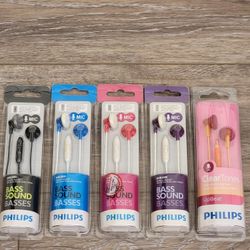 Philips Bass Sound SHE2005 Earbuds Headset W/Mic New
