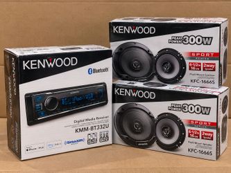 Kenwood Stereo & Speaker Bundle Single Din Bluetooth USB Aux Am Fm KMM-BT332U 2-Sets 6 1/2" 2-Way Coaxial Speakers 600 Watt KFC-1666S Package 🚨 Payme