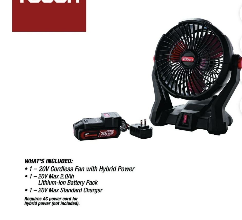 7.5 In Cordless Fan With Hybrid Power With 2.0. Ah Lithium Battery