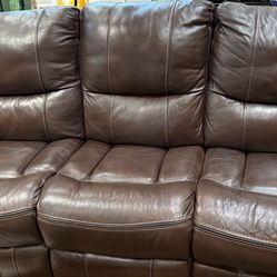 Brown Leather Sofa, 90 Inches