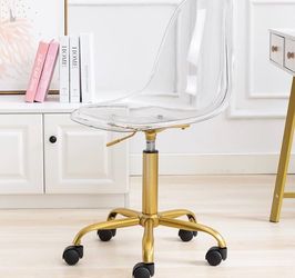 Acrylic Rolling Armless Vanity Swivel Height Adjustable Ghost Molded Plastic Home Office Chairs with Golden Feet
