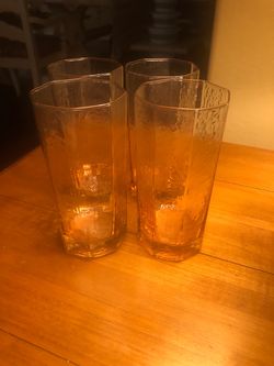 4 Vintage High Ball, Bar Ware  Drinking Glasses. Bright Shiny Pink Color.