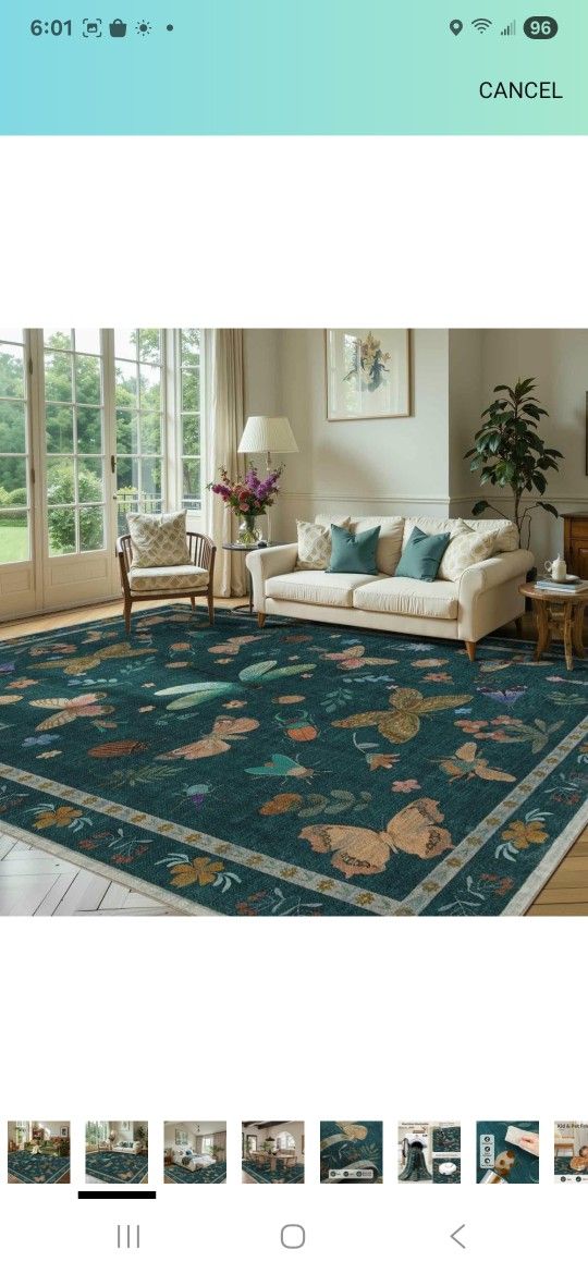 Washable Area Rugs for Living Room&Bedroom - Floral Boho Vintage Rug,Soft & Non-Slip,Low Pile Wool Carpet for Indoor Dining Room,Girls Room,Nursery Ro