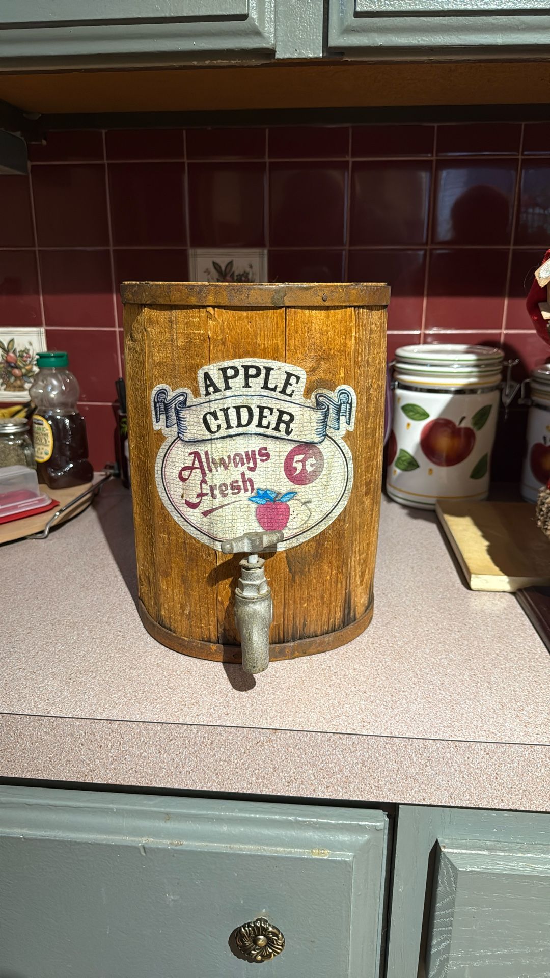 Home Decor Apple Cider Barrel With Tap $15
