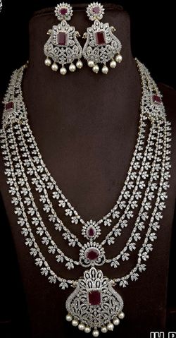 Multilayered Cubic Zirconia ,Wedding Necklace  with Beautiful Earrings  Special Festive Discount 